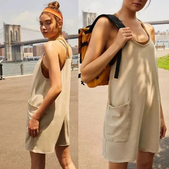 New Free People Movement Hot Shot Romper Onesie Kelp Taupe Tan XS - Picture 2 of 10